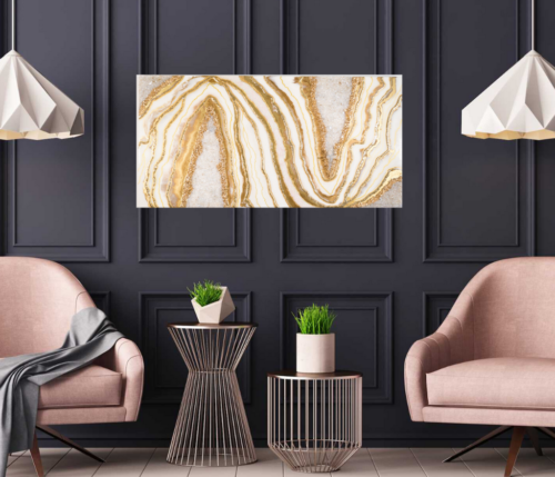 White and gold Geode Inspired Artwork with real Quartz 2x4 ft               $1100