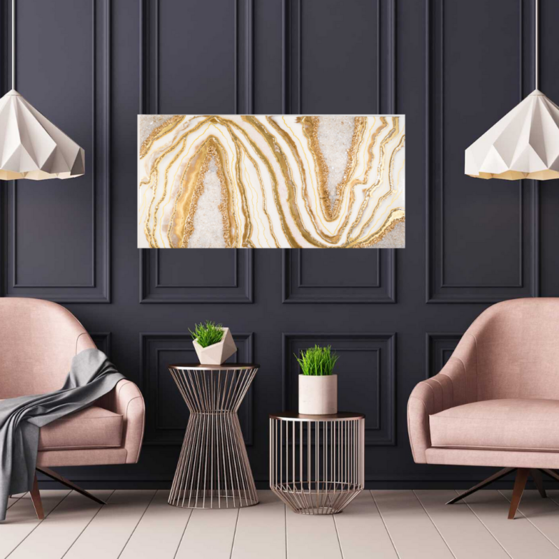 White and gold Geode Inspired Artwork with real Quartz 2x4 ft               $1100