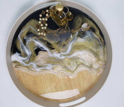 Black and Gold Resin Bamboo Tray -Jewelry Tray- Serving Tray -House Warming Gift - Wedding Gift