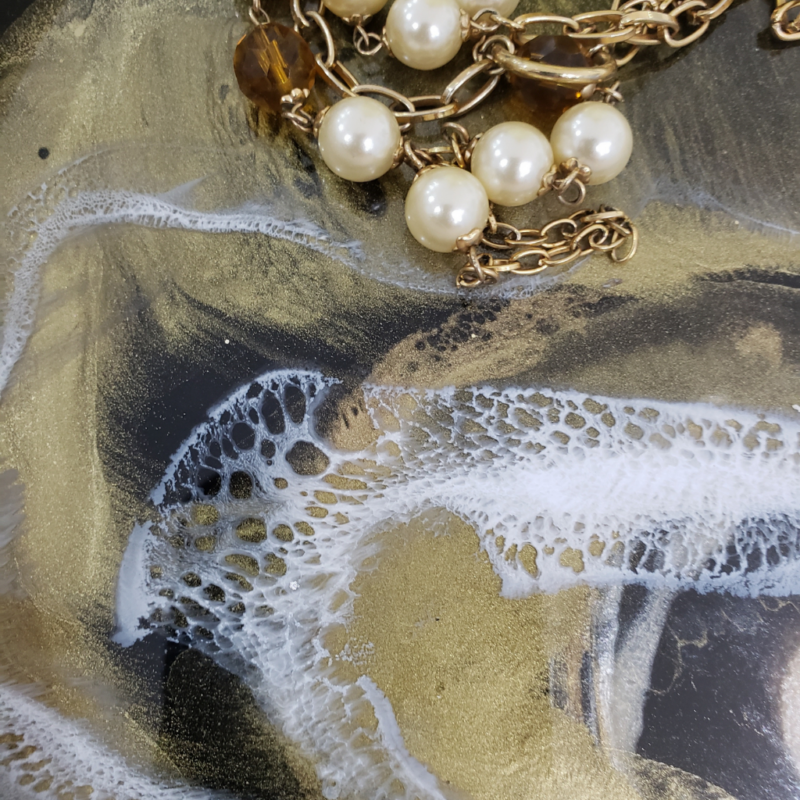 Black and Gold Resin Bamboo Tray -Jewelry Tray- Serving Tray -House Warming Gift - Wedding Gift - Image 3