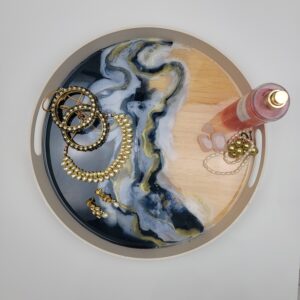 Blue and Gold Resin Bamboo Tray -Jewelry Tray- Serving Tray -House Warming Gift - Wedding Gift