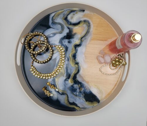 Blue and Gold Resin Bamboo Tray -Jewelry Tray- Serving Tray -House Warming Gift - Wedding Gift