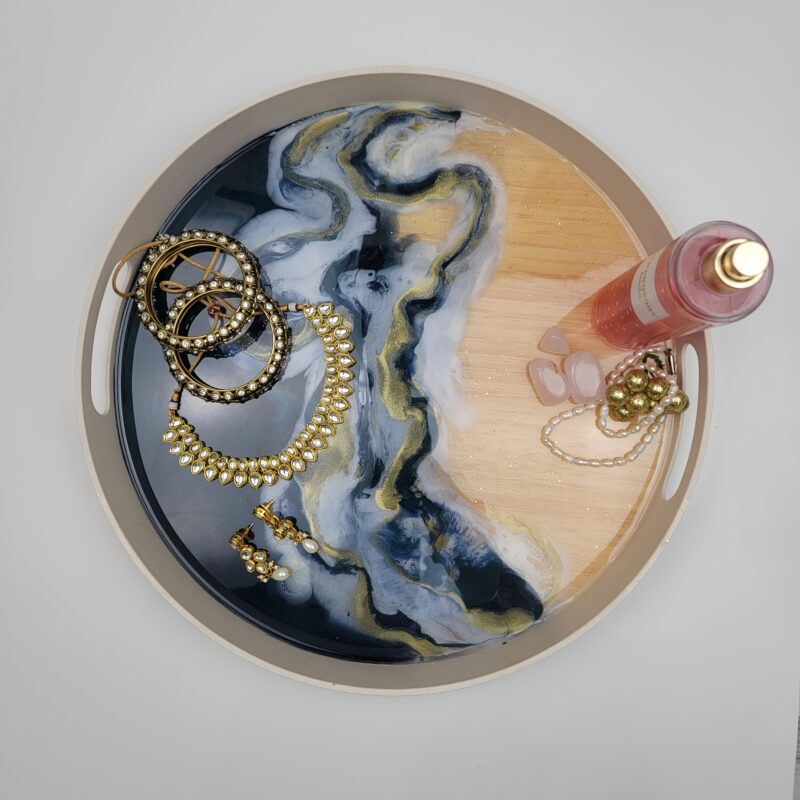 Blue and Gold Resin Bamboo Tray -Jewelry Tray- Serving Tray -House Warming Gift - Wedding Gift