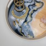 Blue and Gold Resin Bamboo Tray -Jewelry Tray- Serving Tray -House Warming Gift - Wedding Gift - Image 2