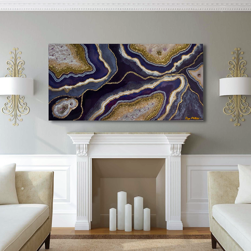 Amethyst Essence - Purple and gold Geode Artwork with real stones - Image 5