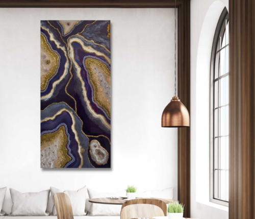 Amethyst Essence - Purple and gold Geode Artwork with real stones