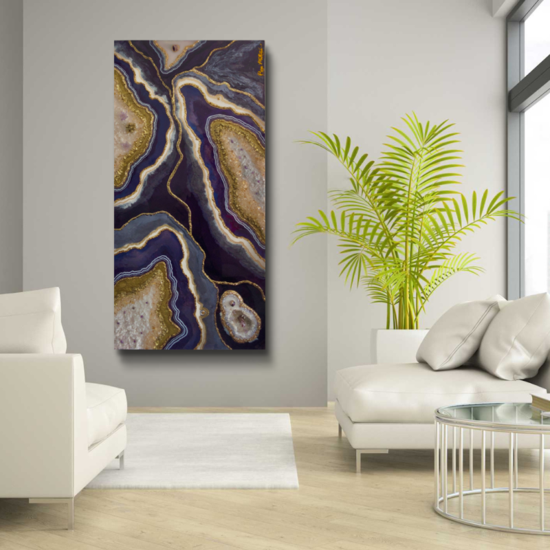 Amethyst Essence - Purple and gold Geode Artwork with real stones - Image 2