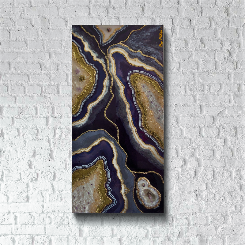 Amethyst Essence - Purple and gold Geode Artwork with real stones - Image 3