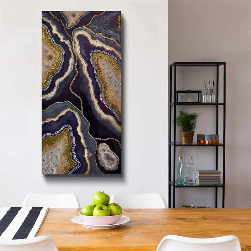 Amethyst Essence - Purple and gold Geode Artwork with real stones - Image 7
