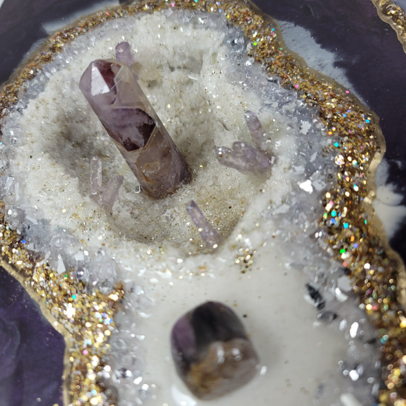 Amethyst Essence - Purple and gold Geode Artwork with real stones - Image 8