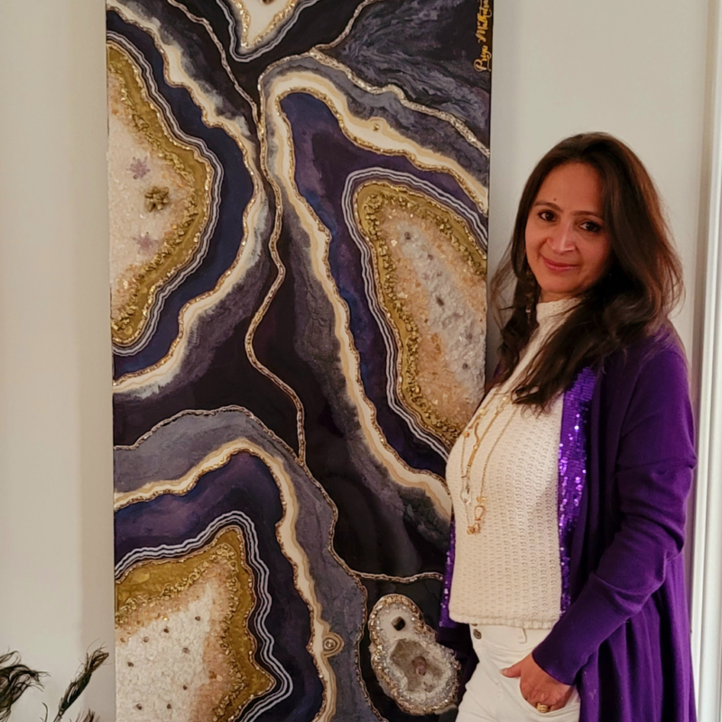 Amethyst Essence - Purple and gold Geode Artwork with real stones - Image 6
